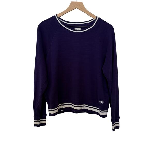 J Crew Vintage Fleece Women's M Purple Pullover Crew Neck Sweater Tennis Logo - Picture 1 of 8